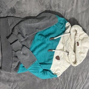 Wanakome Kids Hoodie - Gray, Teal, and Cream